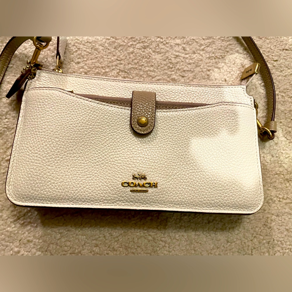 Coach Pebble Pop Up Crossbody Wallet in Pebble Leather - Chalk (barely used)